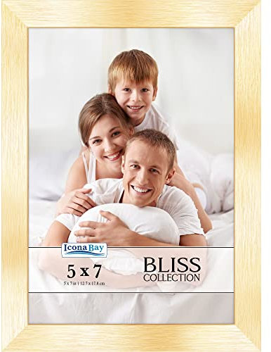 Icona Bay - 7x5 Gold Picture Frame - Modern Style Engineered Wood Frame - Table Top or Wall Mount - Bliss Collection