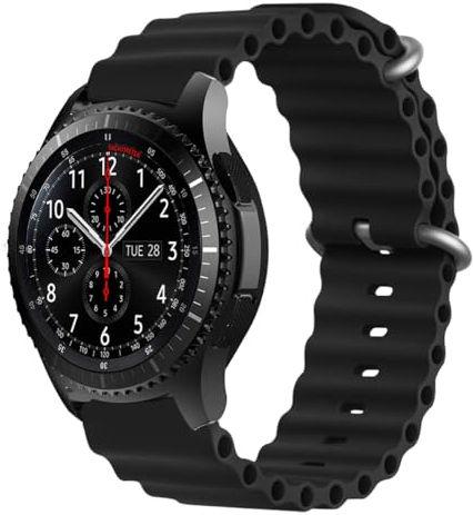 MroTech 22mm Ocean Loop Compatible con Samsung Gear S3 Frontier Correa Galaxy Watch 46mm Pulsera para Galaxy Watch 3 45mm Correa Silicona Sport Banda con Dual Hebilla Titanio para Hombre Mujer,Negro