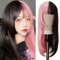 Halbe Rosa Und Schwarze Perücke Long Gerade Anime Cosplay Perücke Hitzebeständige Synthetische Haar Perücken Cosplay Party Perücke