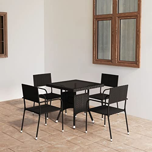 Festnight Rattan Gartenmöbel Set 4 Stühle mit Tisch Sitzgruppe Garten Essgruppe 4 Personen Gartentisch mit Stapelbar Stühlen Set Polyrattan Gartengarnitur Sitzgarnitur Esstisch