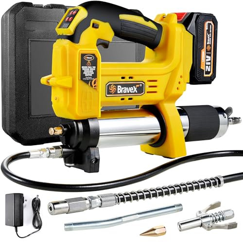 Bravex Kabellose Fettpresse, batteriebetriebene 12.000 PSI elektrische Fettpresse, W/T wiederaufladbarer Akku, 101,6 cm langer Hochdruckschlauch, Dual-Modus, quantitatives automatisches Pumpen