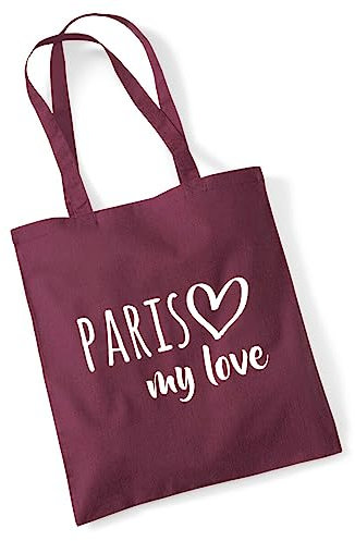 Huuraa Einkaufsbeutel Paris my love Geschenk 10 Liter Burgundy Baumwolle Paris Überraschung