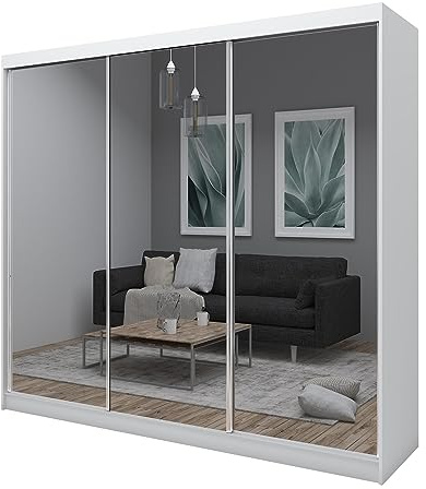 BEAUTY SOFA Mars Meble Schrank mit Schwebetüren Debra Kleiderschrank mit Spiegeln Kleiderstangen Garderobe, Farbe: Weiß, Breite: 240 cm