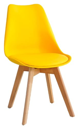 Esszimmerstuhl Mid-Century Esszimmerstuhl, Wohnzimmer Schlafzimmer Outdoor Lounge Stuhl PU-Leder Kissen und Holzbeine, Küche Esszimmer Shell Tulip Stuhl