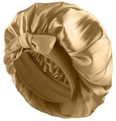 Cuffie da notte in seta Abeillo per donna, 1 pezzo regolabile in raso per dormire, cuffie in seta con elastico morbido per dormire, cuffia per capelli con fascia per capelli ricci treccia donna (oro)