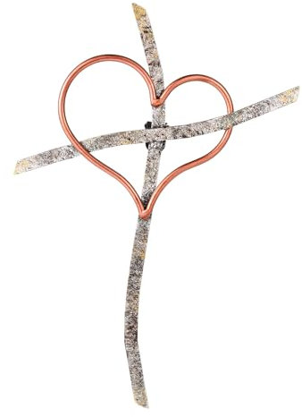 Imerance Wandkreuz – Kupferherz Metallkreuz religiöse Wandkunst Wand – Kreuz Wand schmückt Wohnzimmer, Schlafzimmer, Hochzeitsdekoration