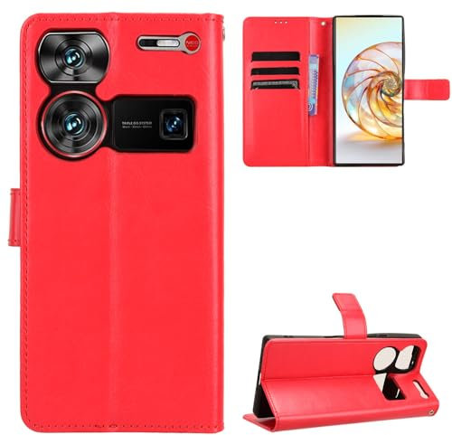 BellaCase ZTE Nubia Z60 Ultra Coque [Étui Portefeuille] [Fonction Support] [Slots pour Cartes] [Couverture à Rabat Magnétique] Compatible avec Le Smartphone ZTE Nubia Z60 Ultra(Rouge)