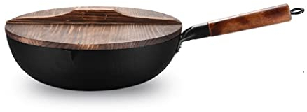 DEUYO Sartenes Wok de acero al carbono con tapa, utensilios de cocina para estufas eléctricas de inducción y Gas, Wok de fondo plano Warm as ever