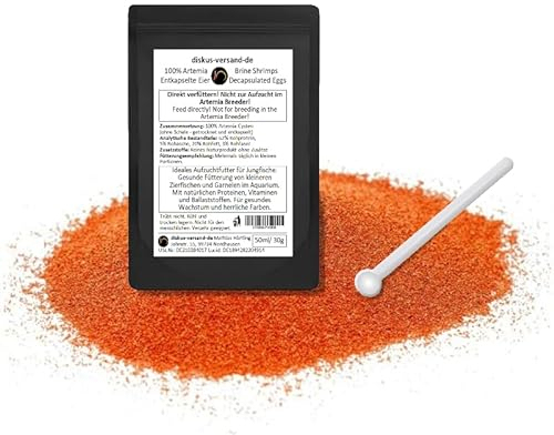 100% Artemia/Brine Shrimps - Entkapselte Eier/Decapsulated Eggs 50ml inkl. GRATIS Dosierlöffel (Direktfutter: Cysten ohne Schale)