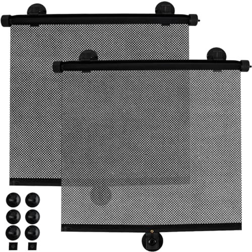 Xtrobb 23497 Lot de 2 stores pare-soleil universels avec ventouses pour vitre arrière de voiture pour bébé, enfant, animaux domestiques, adultes, noir