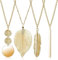 4PCS Long Necklace for Women, Trendy Long Pendant Necklace Gold Bar Feather Circle Leaf Chain Necklaces, Boho Style Adjustable Ladies Necklace for Women