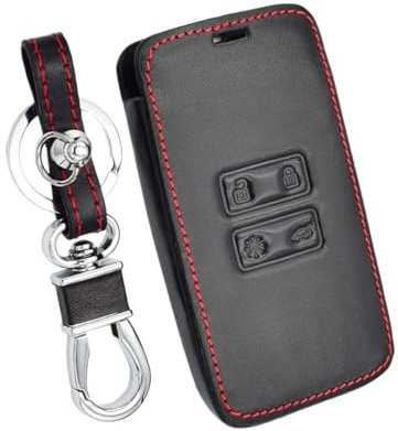 OTMIK Housse de protection des clés de voiture en cuir pour Captur Koleos Kadjar Arkana Megane Dacia Duster Sandero Accessoires pour coque de clé (Ligne Noir-Rouge)