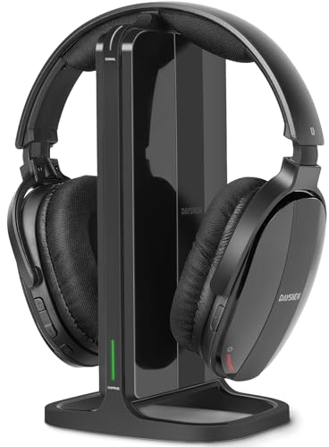 Wireless Headphones for TV with 2.4GHz RF Transmitter Charging Holder, Personal Volume, Plug and Play, 100FT, Bluetooth TV Headphones Wireless for Seniors, No Delay, Support OPT/RCA/AUX, Black