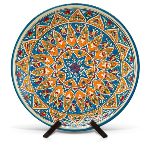 ZARENHOFF Orientalischer Lagan Ляган Rischtan KaraKalam R3 Keramik Usbekischer Teller Servier-Schale KaraKalam Usbekische Ljagan Plate Handgemalt (Ø 42 сm)