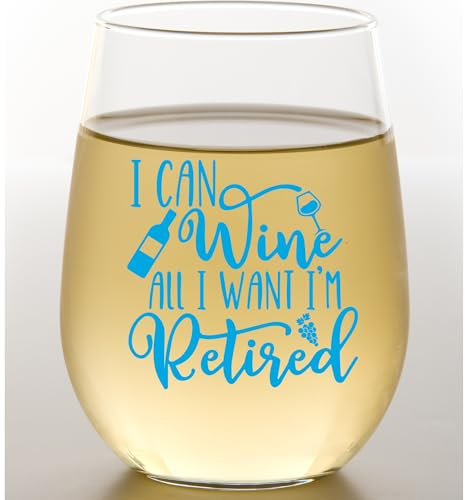 Verre à vin amusant pour femme – Cadeau humoristique pour collègues à la retraite – Verre à vin unique avec inscription amusante – Cadeau de retraite (bleu)