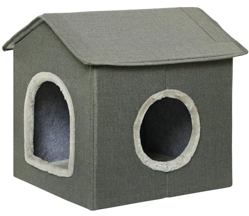 PawHut Casa para Gatos con 2 Puertas y Cojín Lavable, Cama Cueva 39x43,5x40,5 cm Gris