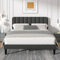 VECELO Lit Double Rembourré 140x190 cm, Tête de Lit Réglable, Support à Lattes en Bois Solide, Tissu Velours, Facile à Assembler, Gris