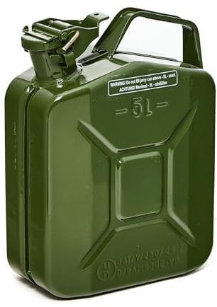 BW© Jerrican en métal pour essence 5 l Vert olive RAL 6003 Certifié TÜV et homologation ONU Fabriqué en Europe