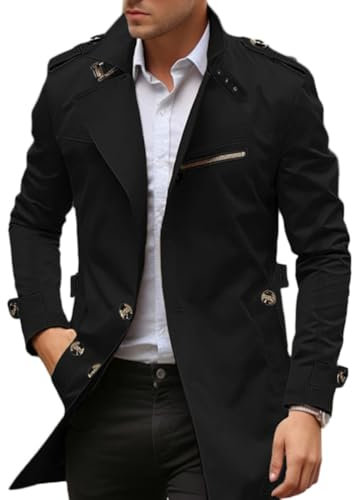 Oanviso Manteau Homme Trench-Coat Classique Pardessus Coupe Vent Parka Veste Long Trench-Coat Mode Manteaux Blouson Windbreaker Coupe Ajustée Grande Taille A Noir 3XL