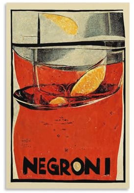 XJRZHLDU Vintage-Negroni-Poster, italienische Mixologie, Bar, Pub, Dekor, Poster, Leinwand, Poster, Schlafzimmer, Dekoration, Landschaft, Büro, Raumdekoration, Geschenk, 20 x 30 cm
