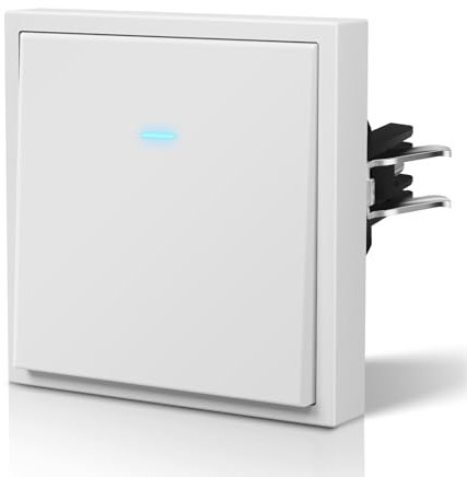 BSEED Interruptor Conmutador pared Mate,Basculante con Garfio,Botón Pulsador con Pilotitos LED,Fácil Instalación,C-Series,1 Gang 3 Vía,80mm Blanco