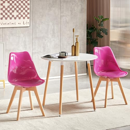 H.J WeDoo Rund Esstisch mit 2 Stühle Essgrupp, 80cm Küchentisch und 2er Set Esszimmerstühle Esszimmergruppe Sitzgruppe für Küche Wohnzimmer (Weiß Tisch+2 Drachenfrucht Stühl)