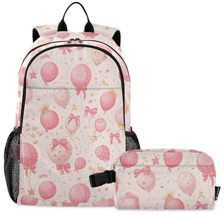 miaozhen Mochila para niños con bolsa de almuerzo y lonchera para niños, mochila escolar con bolsa de almuerzo para niños de 9 a 10 años, Globo dorado melocotón, 1 size, Mochilas Daypack