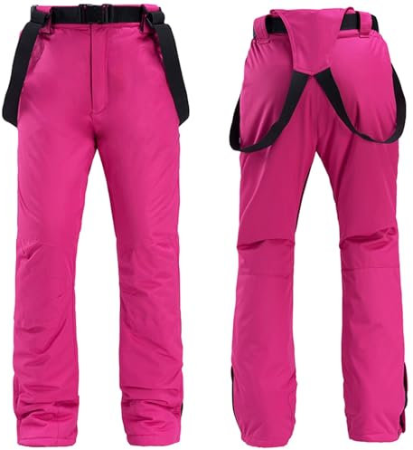 Topassion Skihose Damen Herren,Thermo Snowboardhose,Winterhose Winddicht Softshell Schneehose,Unisex Hiking Skibekleidung,Outdoorhose mit Schultergurt Wasserdicht,Baggy Ski Latzhose(Hot Pink,XXL)