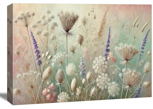 Visario Leinwand Bild Wildblumen Kräuterwiese Pastell Nr 4040 80 x 60 cm Leinwand Bild Wanddeko hochwertig Wohnzimmer Büro Druck
