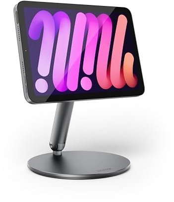 LULULOOK Magnetic Stand for iPad Mini 7 A17 Pro/Mini 6 8.3 inch (2024/2021)| 360° Adjustable Aluminum Tablet Holder with | Portable Desk Stand for Drawing, Working & Entertainment - Grey