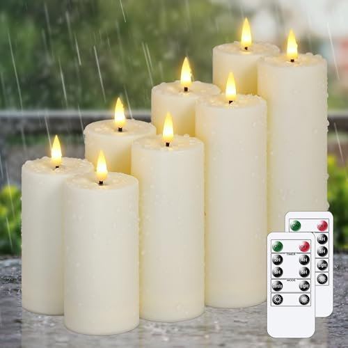 Zevanor Flameless Waterproof 5.5cm x10cm 10cm 12.5cm 12.5cm 15cm 15cm 17.5cm 17.5cm LED Candles with Remote Control and Timer, Battery Operated Plastic Ivory Pack of 8 Outdoor Flickering Warm Light