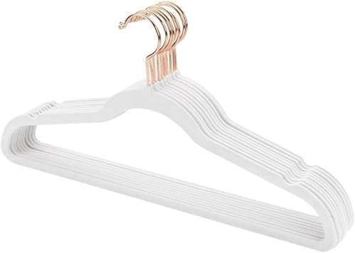 Truevaste Kleiderbügel Samt 10 Stück - Premium Clothes Hangers - Bügel mit 360° Drehbarer Haken, rutschfest, 0.6cm dünn, Platzsparend, für Garderobe, 45x23.5 cm (Weiß)