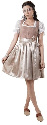 LONIENCERA Dirndl Damen – Modernes Samt Dirndl in Blau & Kupfer (lang, 70 cm) sowie Gold & Braun (60 cm), 2-teilig, perfekt für Hochzeit, Oktoberfest, Wiesn & Volksfest