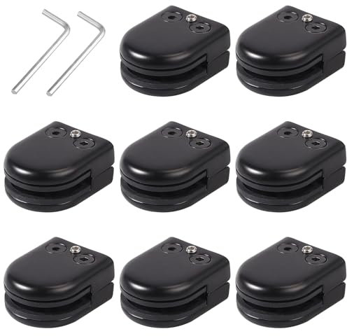Neoteck 8pcs Pince à Verre Inox 8-9mm pour Balustrade - Support Noir avec Caoutchouc Ajustable, Clip Fixation Antidérapant pour Terrasse, Escalier, Douche - Installation Facile et Anti-Rouille