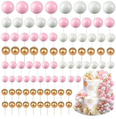 xolear 108 Stück Tortendeko Kugeln, Kuchendekoration Ballons | Tortendeko Kugeln Mini, DIY Kuchendekoration luftballon für Geburtstag, Hochzeit, Valentinstag, Babyparty (Rosa/Weiß/Gold)