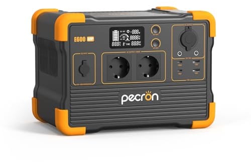 pecron Generatore solare portatile E600LFP, 614 Wh LiFeP04 batteria 1200 W CA uscite generatore di corrente per viaggio/campeggio/attività all'aperto/emergency (E600LFPEU)