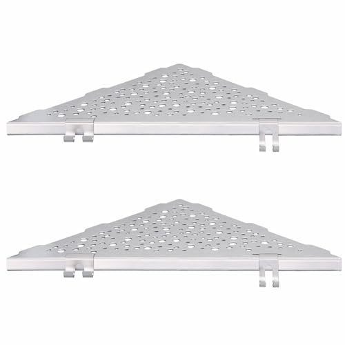 WELLUP Shower Shelf Brushed Nickel 2 Pack,Corner Shower Shelf with 4 Hooks | 304 Stainless Steel Corner Shelf Recessed, Shower Corner Shelf for Tile Wall,Holds 15 lbs,Hollowed Drainage,Easy Install