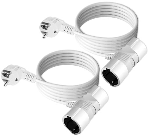 Prolunga doppia spina, 2 pezzi Extension Cord, cavo di prolunga con doppia presa Max 3500 W, per uso domestico, ufficio e applicazioni multimediali, bianco