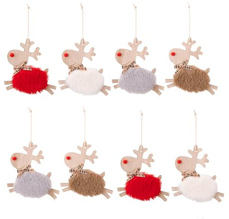 Weihnachtsbaum Anhänger,8 Stück Weihnachtsanhänger Elch Deko Christbaumschmuck Filz Holz Weihnachtsdeko Verzierung Rentier Weihnachtsschmuck für Weihnachtsbaum, Feiertag, Party Deko