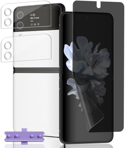 Jaavkkma [1+2 Piezas] Protector Pantalla Privacidad Flexible para Samsung Galaxy Z Flip 3 + Cristal Templado Protector Cámara, Anti-Arañazos, Anti Espía Película TPU Suave para Galaxy Z Flip 3