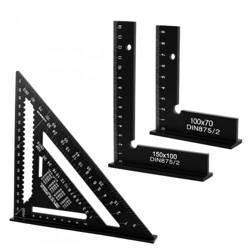 Schlosserwinkel Set, 2 PCS 90°Anschlagwinkel Zimmermannswinkel mit Messskala(cm) Größe 150 x 100mm und 100 x 70mm und 1PCS 180mm Dreieckslineal, Winkelmesser Anreisswerkzeug für Präzise Arbeiten