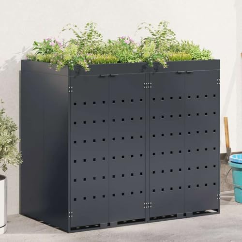 Massbinet Mülltonnenbox 2er Mülltonnenboxen mit Pflanzer Schwarz