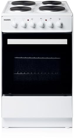 Haden 50cm Freestanding Electric Cooker with 4 Solid Plate Hob, Single Oven, 51L Capacity, White