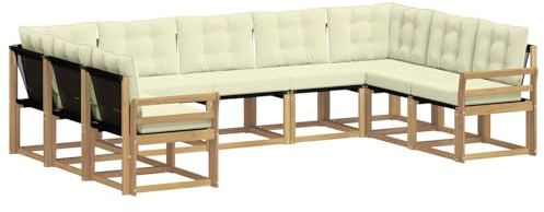 vidaXL Outdoor-Sofagarnitur mit Kissen 9 pcs Weiß und Creme, Garten, modernes Outdoor-Sofa-Set, wetterfestes Ensemble, Bequeme Terrassenlounge, vielseitige Sitzgruppe
