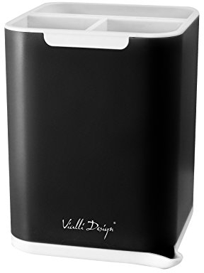 Vialli Design Besteckhalter 3-Fach, Livio Duo Kollektion, Schwarz, Eleganter Abtropfständer Besteck, Besteckabtropfkorb, Küchenutensilienhalter, Abflusshalter, Besteckorganizer für Küche