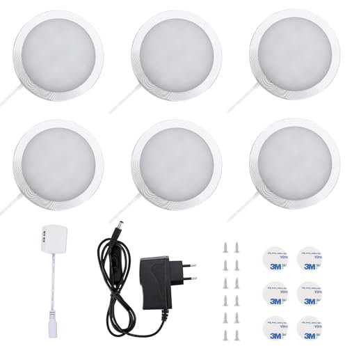 Lightess Luz del Gabinete LED Luz de Bajo Armario Iluminación para Vitrina para Cocina Estante Muebles Taquillas Enfriador de Vino (6 luces, Blanco cálido)