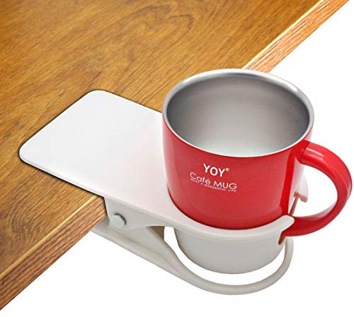 HOLLIHI Drink Cup Holder Clip - Table Desk Side Water Glass Beer Bottle Tumbler Beverage Soda Tea Coffee Mug Holder Cup Saucer Clip Design for Home Office, White