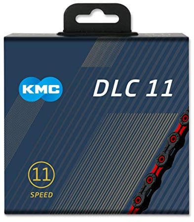Fahrrad Kette, KMC Fahrradkette, DLC11, 1/2 x 11/128, 118 Glieder, 11-fach, kompatibel mit Shimano / Sram / Campagnolo, schwarz-rot, extra leicht