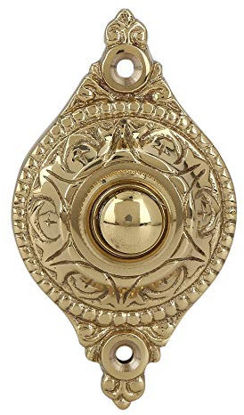 Wired Brass Doorbell Chime Push Button Vintage in POLISHED LACQUERED Finish Vintage Decorative Door Bell with Easy Installation, 3 1/8 X 1 3/4