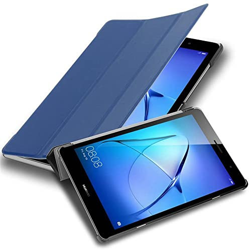Cadorabo Funda Tableta para Huawei MediaPad T3 8 (8.0 Zoll) in Azul Oscuro Jersey – Cubierta Proteccíon Bien Fina en Cuero Artificial en Estilo Libro SIN Auto Wake Up e Función de Suporte